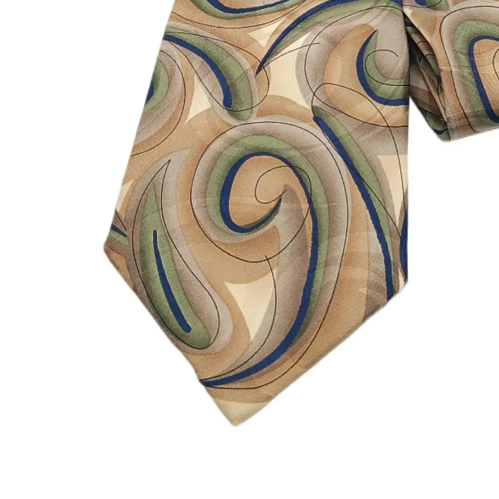 J. Garcia Silk Tie Mens 61” Gold Green Abstract #43 Mickey Designer Wide New